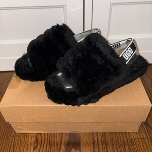 UGG Black Fluffy Slides